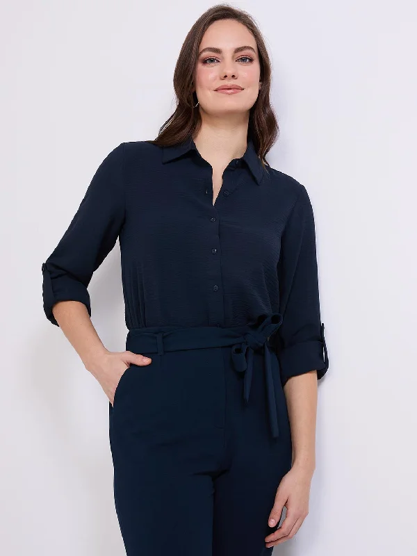 Textured Button-Front Blouse