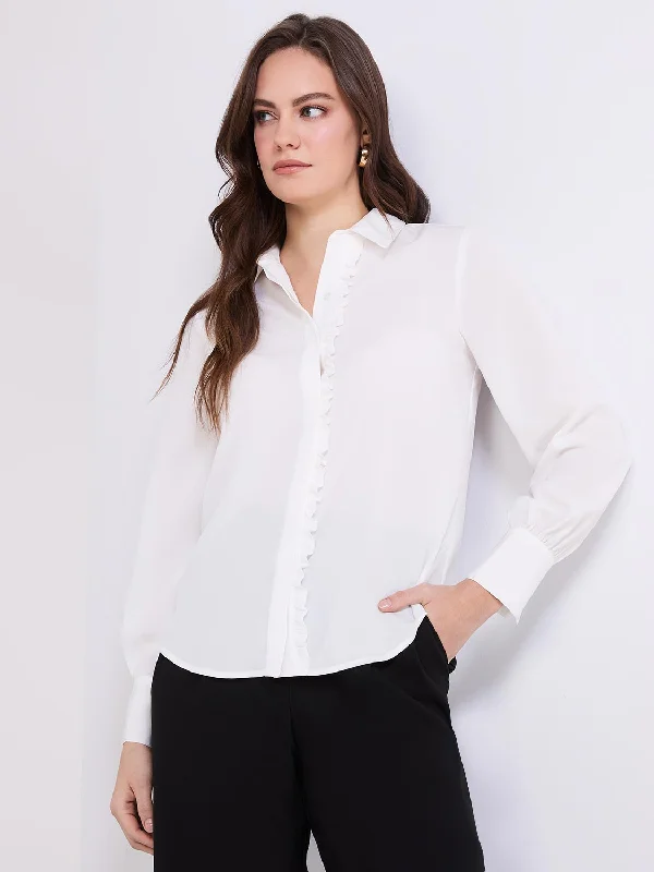 Button-Front Blouse With Ruffle Detail