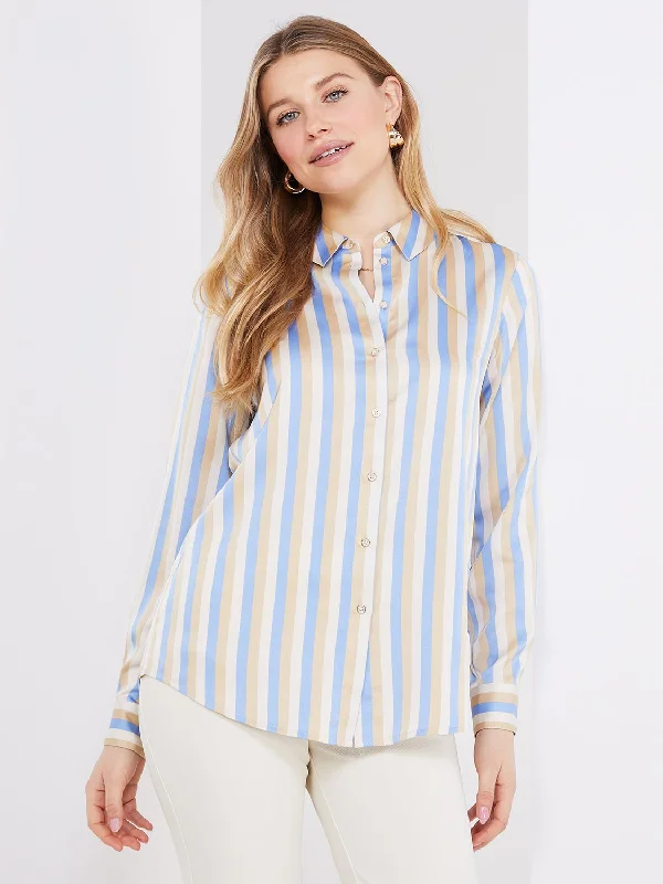 Multi Colour Striped Satin Button-Front Blouse