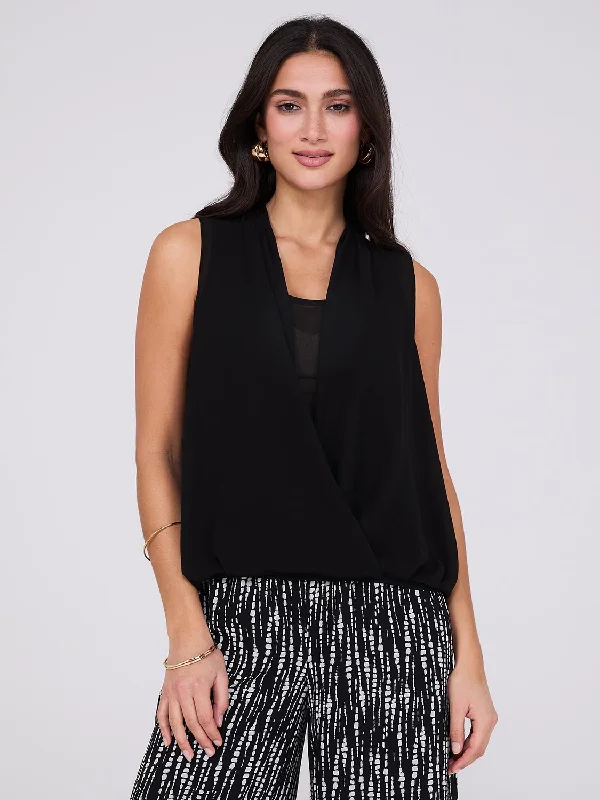 Sleeveless Chiffon Blouse with Blouson Wrap