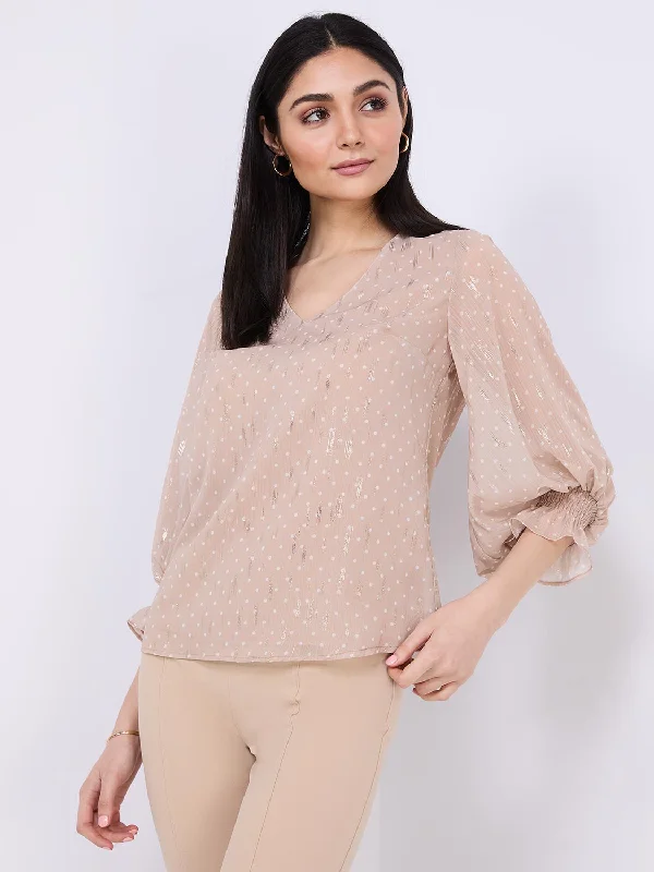 Dot Print Chiffon Popover Blouse