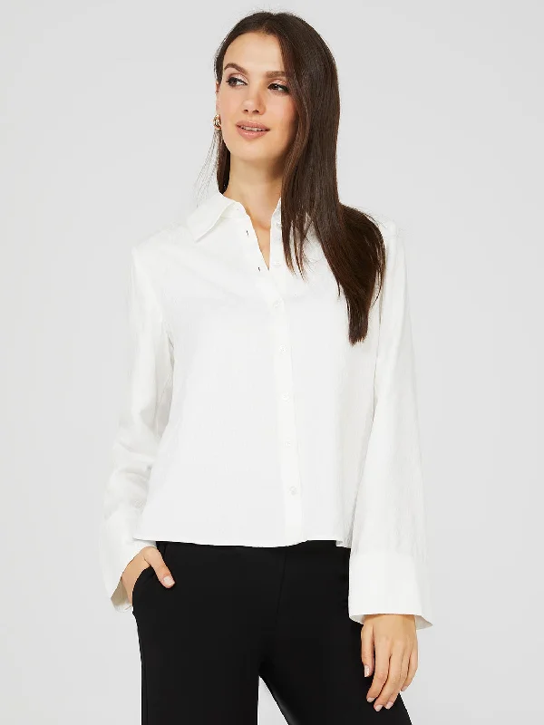 Jacquard Button-Front Blouse With Wide Sleeves