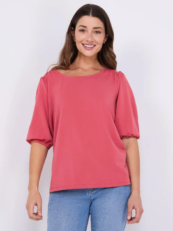 Textured Crepe Balloon Sleeve Top