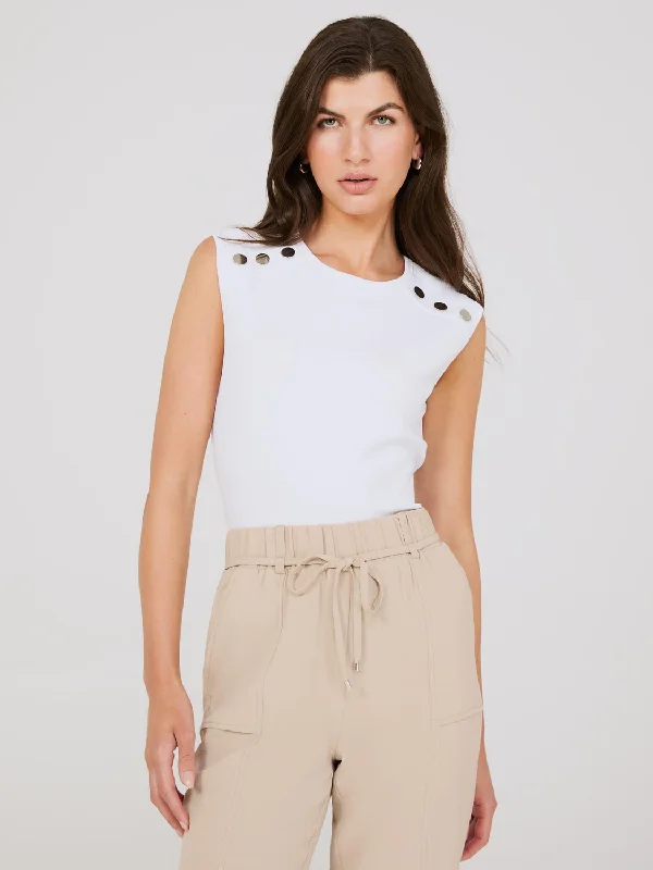 Sleeveless Jacquard Top With Button Shoulder Details