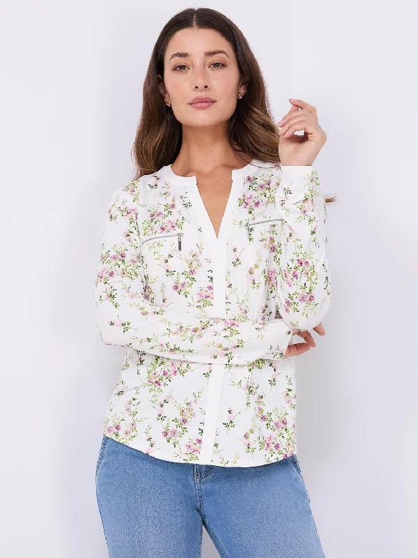 Floral Print Notch Collar Top