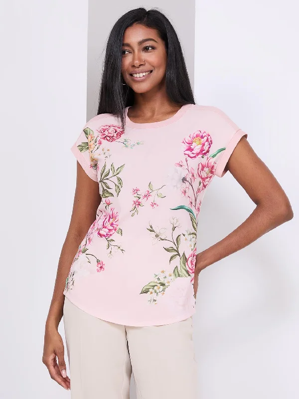 Floral Print Top With Metallic Trim