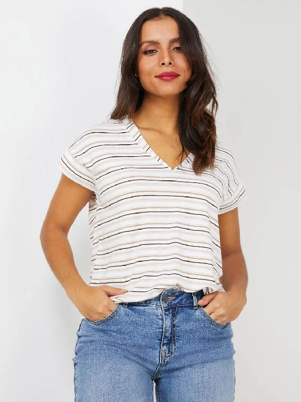 Metallic Striped V-Neck Top