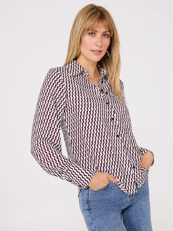 Printed Chiffon Button-Front Blouse