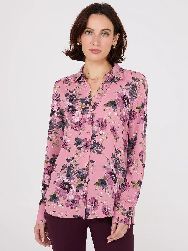 Floral Print Chiffon Button-Front Blouse