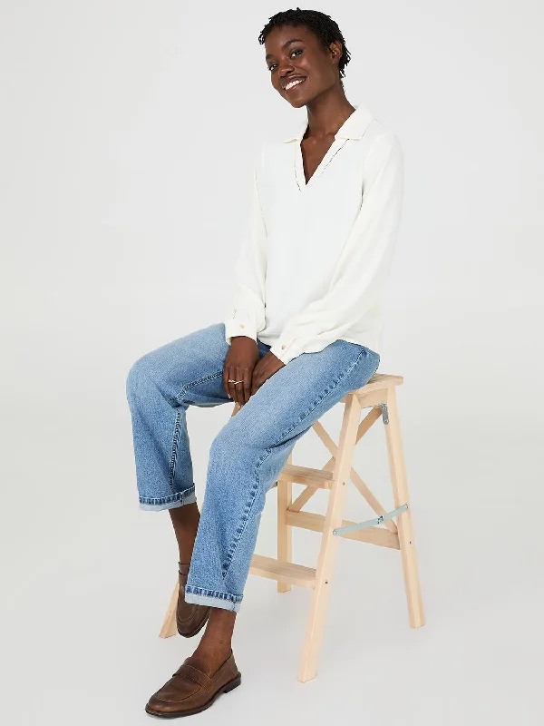 Textured Johnny Collar Popover Blouse