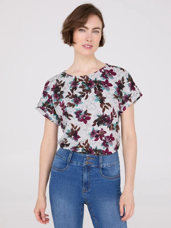 Floral Print Cuffed Dolman Sleeve T-Shirt