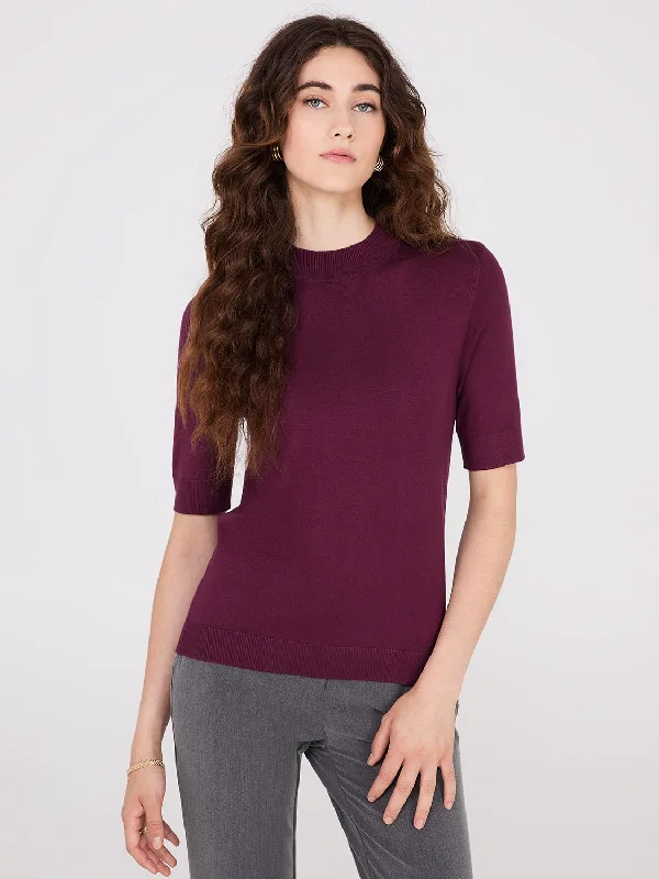 Mock Neck Elbow Sleeve Top