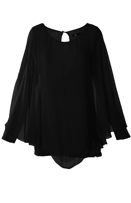 M Made in Italy - Women's Long Sleeve Layered Silk Cape Top Plus Size