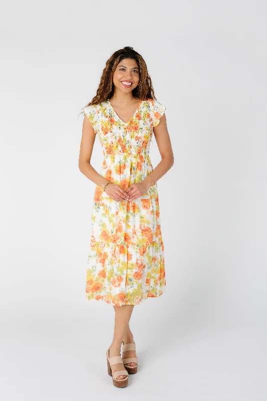 Haddie Smocked V Neck Dress