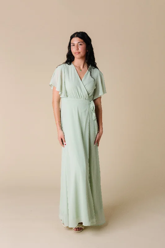 Naples Flutter Sleeve Wrap Dress - Lt Sage