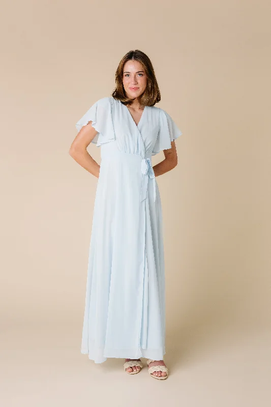 Naples Flutter Sleeve Wrap Maxi - Lt Blue