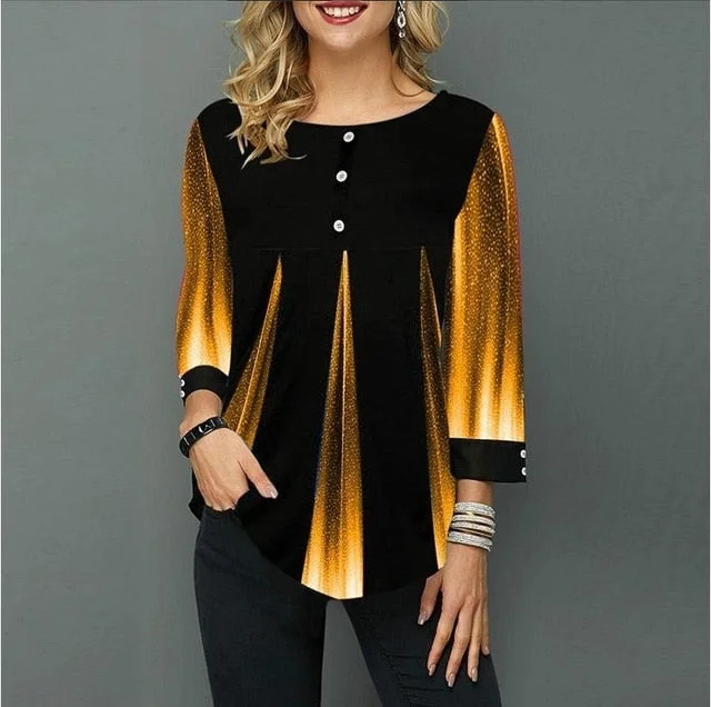 Shirt Women / Printing Blouse 3/4 Sleeve Casual Hem Plus Size