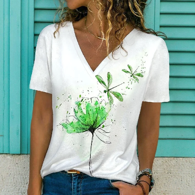 FashionSierra - Elegant Flower Droganfly Printed Tops