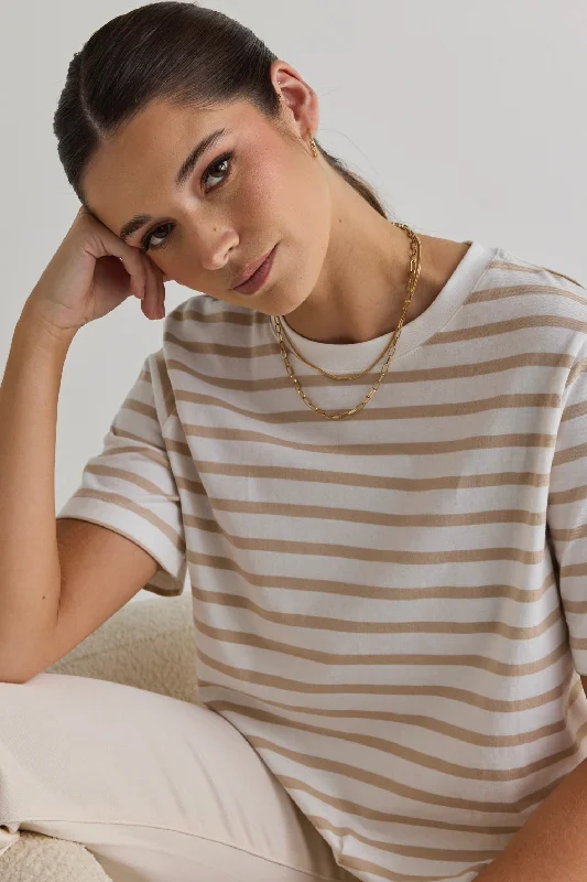 Binding White Natural Stripe Boxy Fit Tee