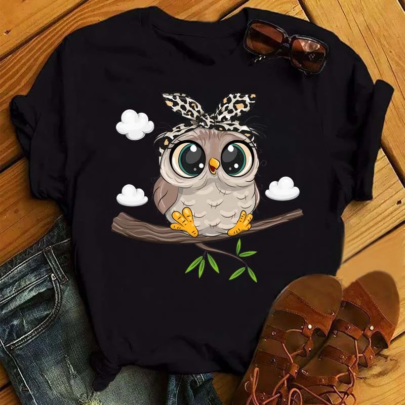 FashionSierra - Cartoon Owl Print T Shirt