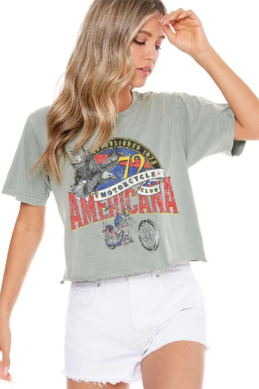 MOTORCYCLE AMERICANA CROP TEE, OLIVE