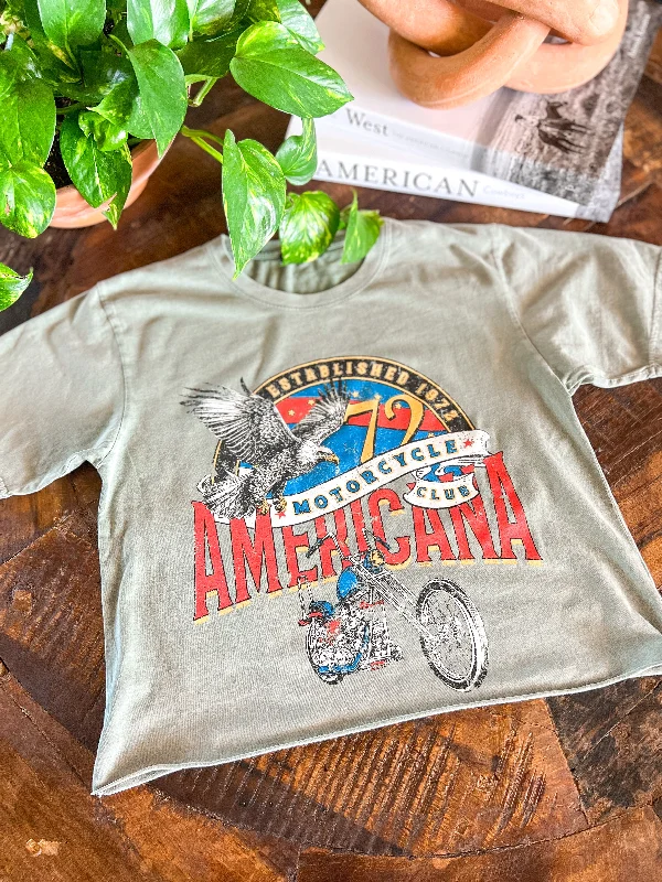 MOTORCYCLE AMERICANA CROP TEE, OLIVE