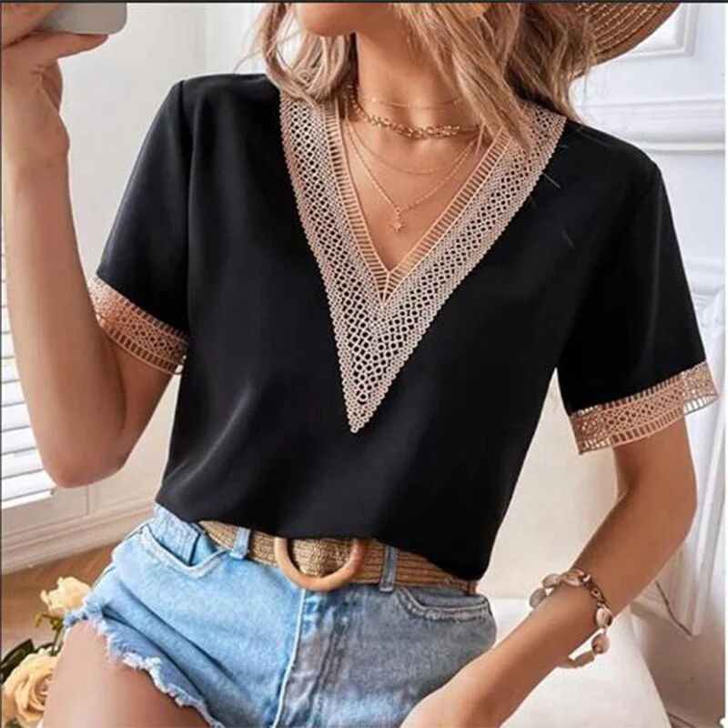 FashionSierra - Lace Patchwork Loose Casual T-shirt