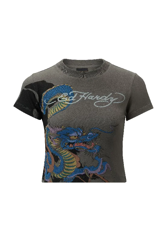 Womens Vibrant Dragon Baby Tshirt Top - Charcoal