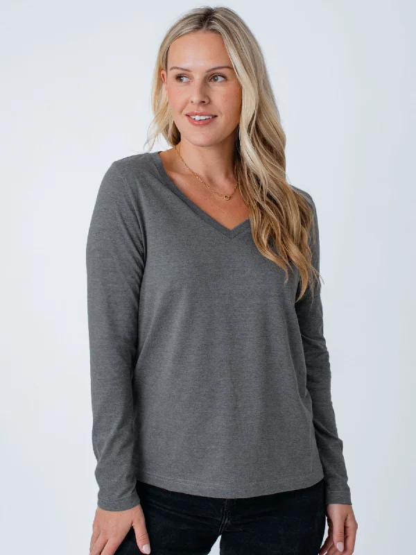 Women's Carbon Grey Long Sleeve V-Neck