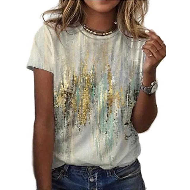 FashionSierra - 3D Floral Round Neck Casual T-Shirt