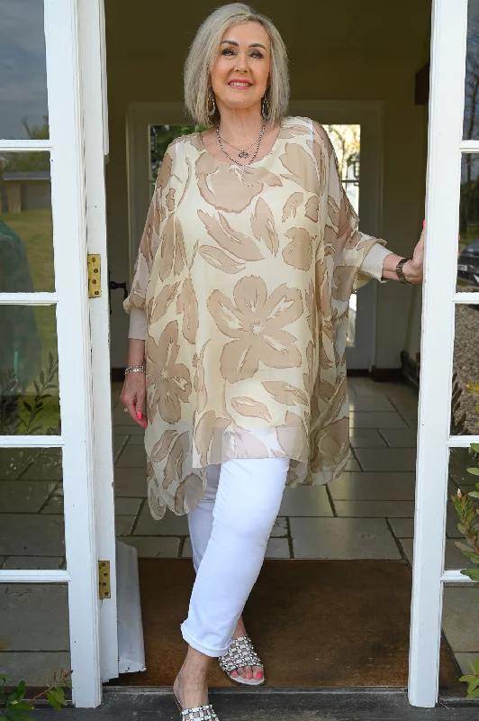 Floral Bella Silk Blouse | Beige