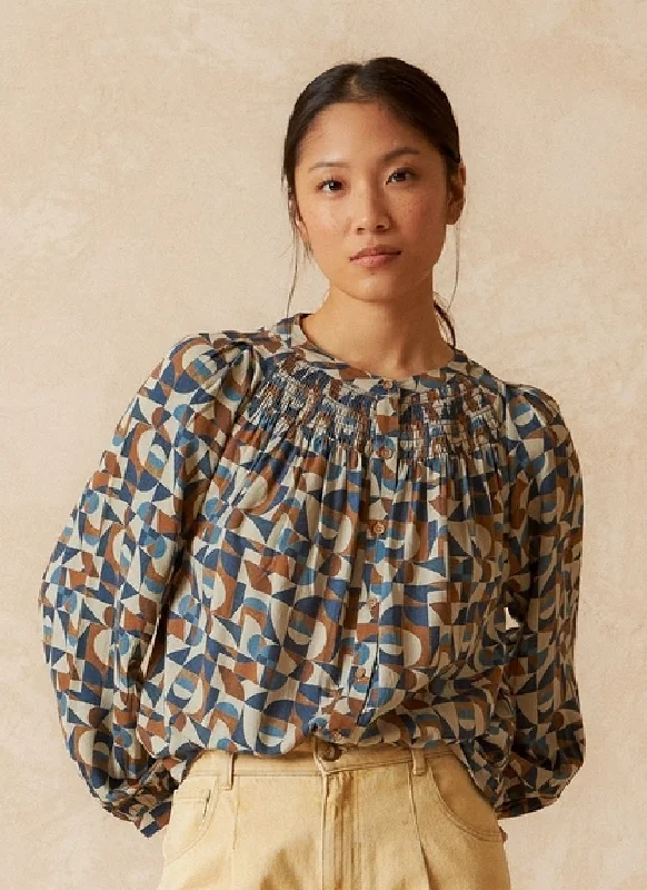 Indi & Cold Smocked Yoke Printed Blouse