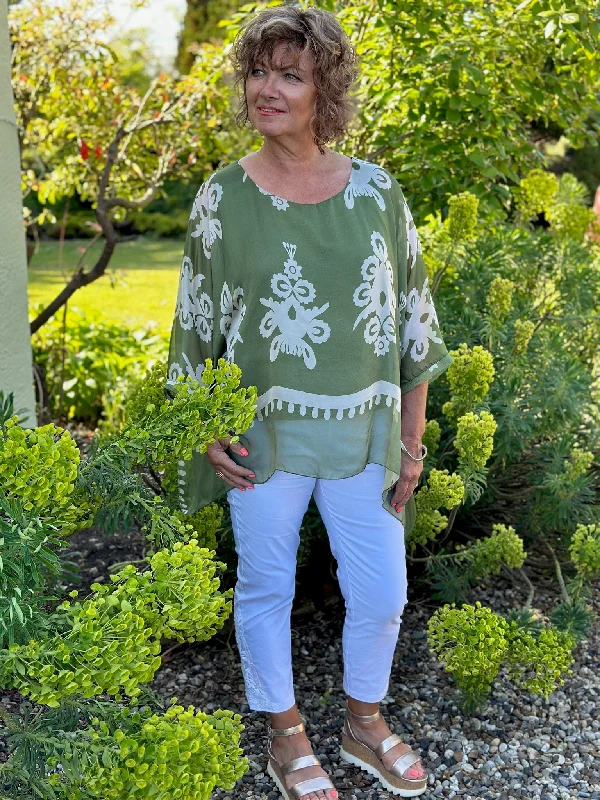 Printed Laila Mia Silk Blouse | Sage Green