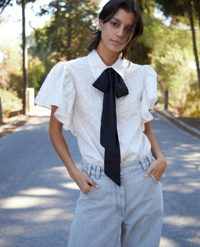 Stella Nova Bow Tie Cream Gold Stripe Blouse