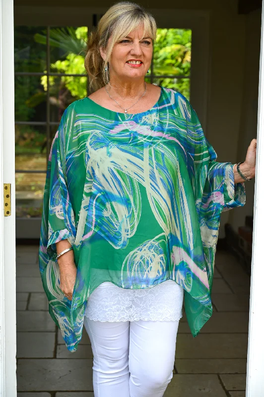 Swirl Pattern Mia Silk Blouse | Green