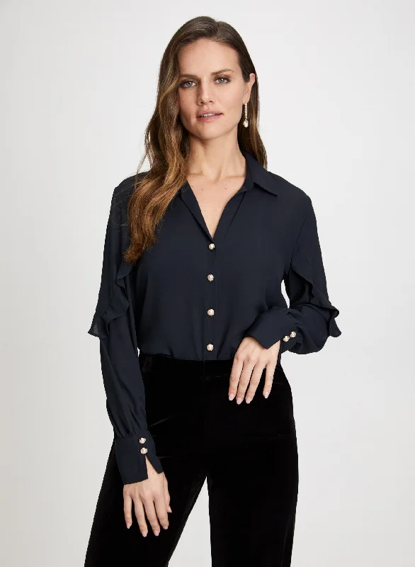 Ruffle Detail Button-Down Blouse