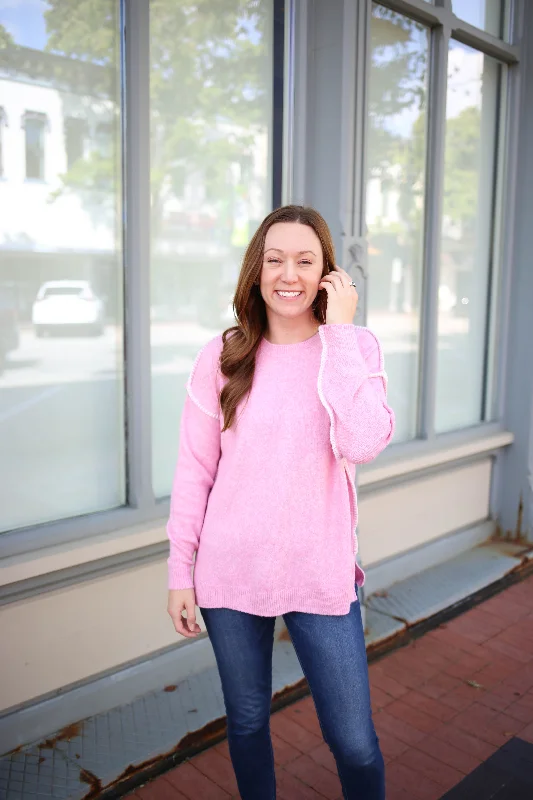 Pink and Ivory Stitch Detail Sweater | Boutique Elise | Iris