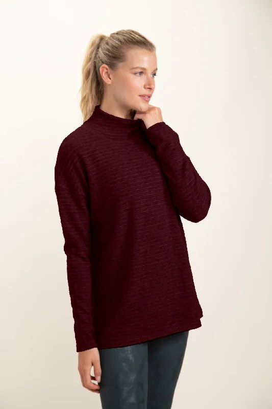 Burgundy Ribbed Mock Neckline Sweater | Boutique Elise | Brielle