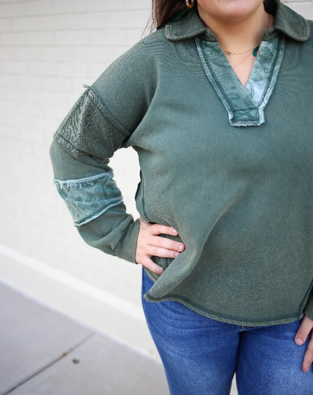 Forest Green Paisley Detail Sweatshirt | Boutique Elise | Gigi