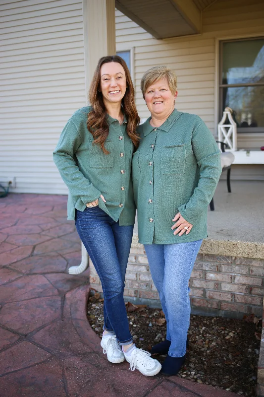 Grey Green Long Sleeve Shacket | Boutique Elise | Ellen