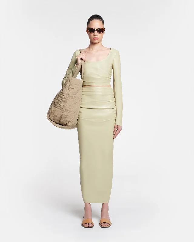 Hester - Ruched Okobor™ Alt-Leather Midi Skirt - Pale Olive