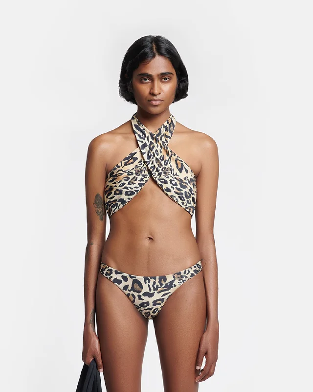 Saura - Crossover Halterneck Bikini Top - Leopard