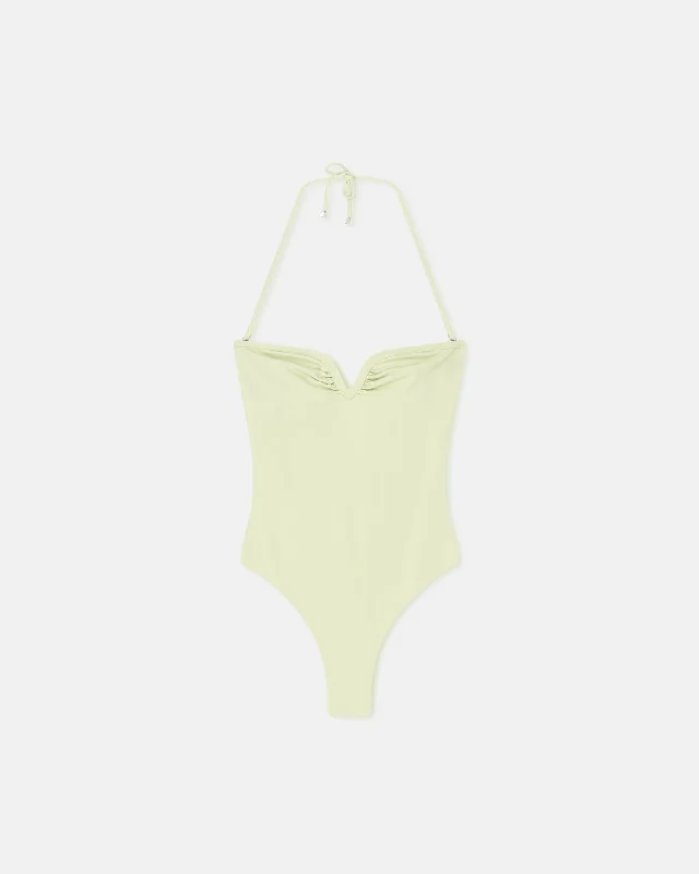 Brissa - Ruched Halterneck Swimsuit - Shadow Lime