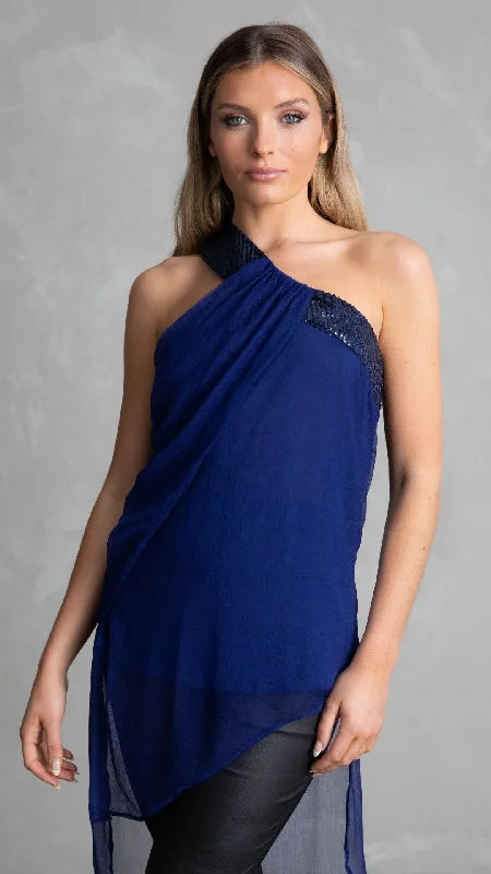 Vienna Sequin One Shoulder Top - Peacock Blue