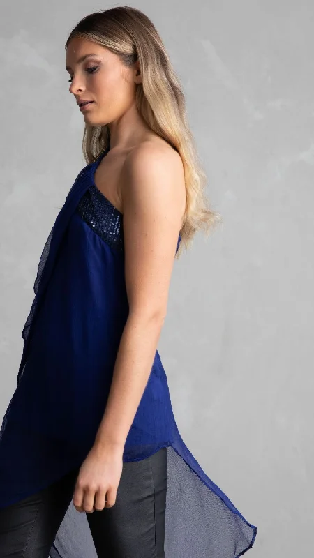 Vienna Sequin One Shoulder Top - Peacock Blue