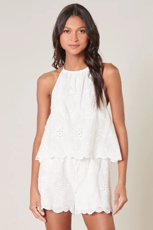 Aislyn Scalloped Eyelet Halter Romper