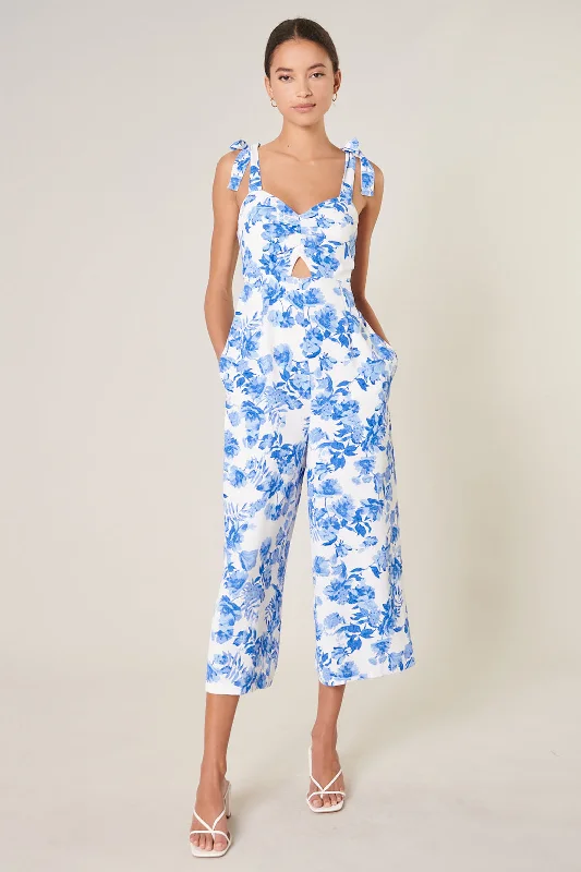 Antoinette Blue Floral Sunday Cut Out Jumpsuit