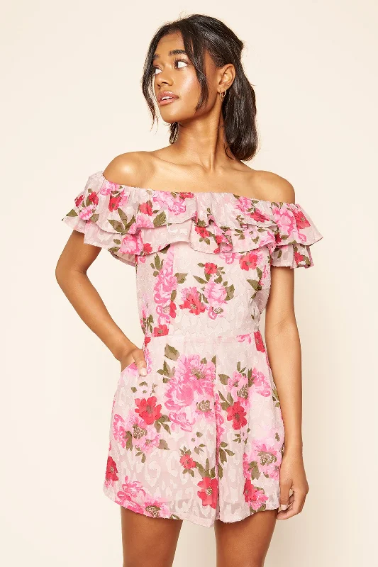 Celia Floral Off the Shoulder Ruffled Romper