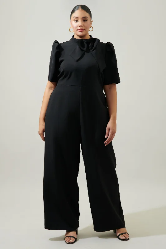 Chelsea Tie Neck Pleated Sleeve Jumpsuit Curve