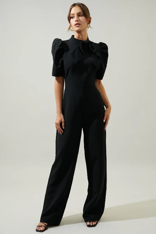 Chelsea Tie Neck Pleated Sleeve Jumpsuit